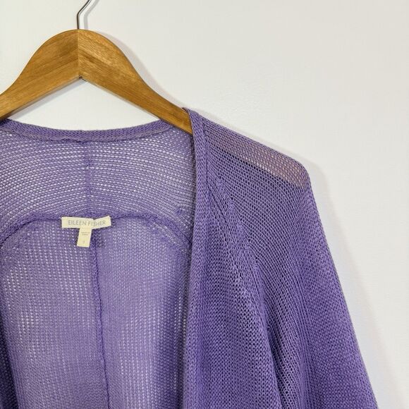 Eileen Fisher 100% Linen Open Front Cardigan Lavender Lilac Purple Size S Small - Picture 3 of 7